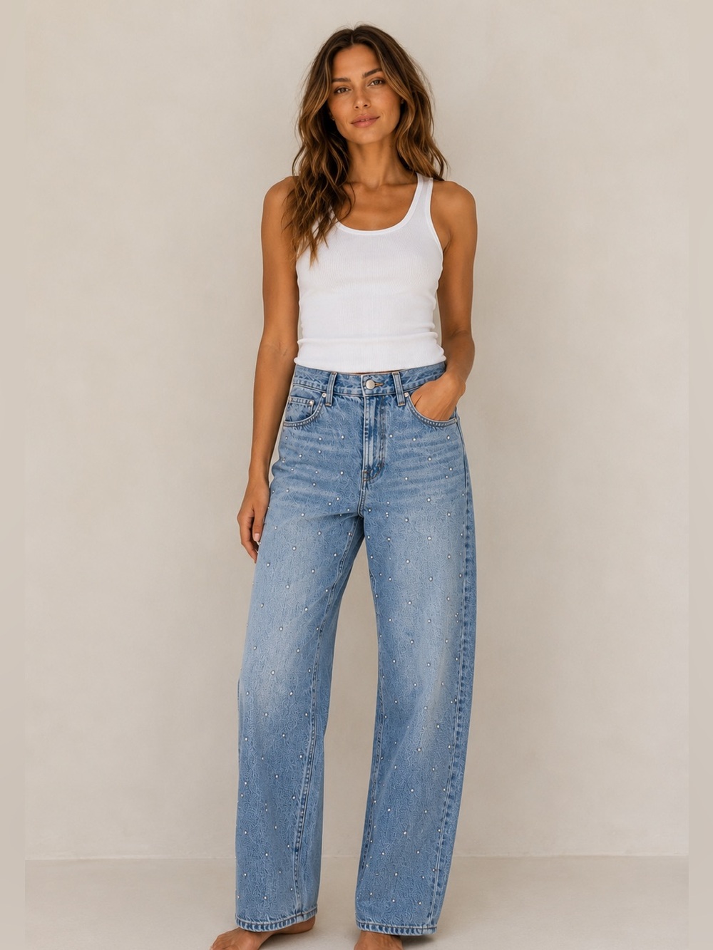 Pistola Lexi Aries Studded Mid Rise Bowed Straight Jeans NWT